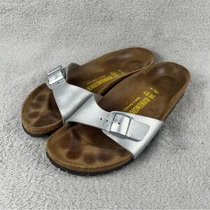 Birkenstock Madrid Leather Sandals Metallic Silver Buckle Womens EU 38 US 7